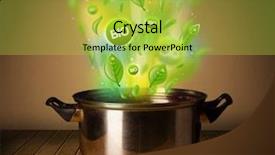  Presentation with bio - Presentation design featuring healthy bio signs coming out from cooking pot background and a yellow colored foreground