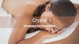  Presentation with man relaxing on massage table - Presentation theme enhanced with healthy body - beautiful brunette relaxing on massage background and a  colored foreground