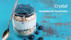  Presentation with muesli - Presentation featuring healthy breakfast - yogurt with blueberries background and a teal colored foreground