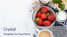 Presentation with muesli - PPT theme with healthy breakfast - yogurt with muesli background and a sky blue colored foreground