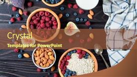  Presentation with health diet - Cool new presentation theme with healthy breakfast bowl of muesli with berries and nuts over dark wooden background health and diet concept backdrop and a tawny brown colored foreground