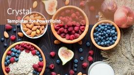  Presentation with health diet - Audience pleasing slide deck consisting of healthy breakfast bowl of muesli with berries and nuts over dark wooden background health and diet concept backdrop and a coral colored foreground