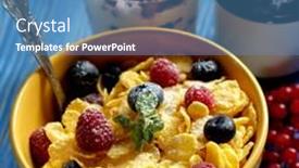  Presentation with corn flakes - Beautiful presentation theme featuring healthy breakfast corn flakes with raspberries and blueberries and granola with yogurt and berries backdrop and a teal colored foreground