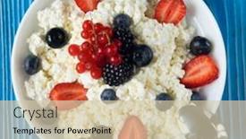 Presentation with blue cheese - Beautiful presentation theme featuring healthy-breakfast-cottage-cheese backdrop and a soft green colored foreground