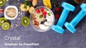  Presentation with healthy breakfast - Amazing slide set having healthy-breakfast-granola-yogurt backdrop and a gray colored foreground