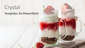  Presentation with mason jar - Slides enhanced with healthy breakfast in a mason jar with yogurt strawberry puree and muesli background and a sky blue colored foreground