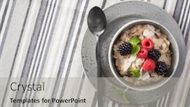  Presentation with healthy breakfast - PPT theme having healthy breakfast oatmeal porridge with raspberry blackberry background and a light gray colored foreground