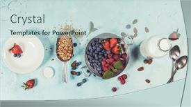  Presentation with almond milk - Audience pleasing slide set consisting of healthy breakfast set with granola almond milk and berries backdrop and a soft green colored foreground