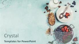  Presentation with almond milk - Presentation design featuring healthy breakfast set with granola almond milk and berries background and a sky blue colored foreground