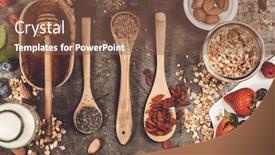  Presentation with superfoods - Slide set enhanced with healthy breakfast set with granola superfoods almond milk and berries background and a tawny brown colored foreground
