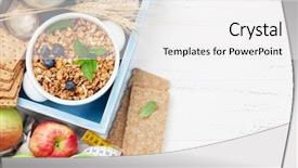  Presentation with nuts milk - Slide deck enhanced with healthy breakfast set with muesli background and a white colored foreground