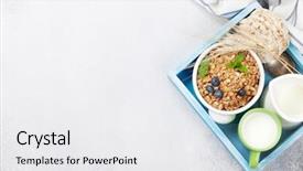  Presentation with muesli - Amazing PPT theme having healthy breakfast set with muesli backdrop and a  colored foreground