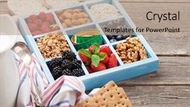  Presentation with nuts milk - PPT theme enhanced with healthy breakfast set with muesli background and a  colored foreground