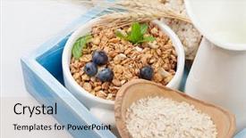  Presentation with muesli - Colorful PPT layouts enhanced with healthy breakfast set with muesli backdrop and a  colored foreground