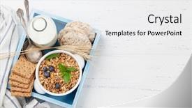 Presentation with healthy breakfast - PPT theme enhanced with healthy breakfast set with muesli background and a white colored foreground