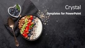  Presentation with healthy breakfast - Colorful PPT theme enhanced with healthy-breakfast-with-bowl backdrop and a dark gray colored foreground