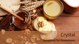  Presentation with healthy breakfast - PPT layouts with healthy breakfast with bread honey nuts country breakfast concept background and a red colored foreground
