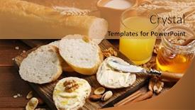  Presentation with healthy breakfast - PPT layouts enhanced with healthy breakfast with bread honey nuts country breakfast concept background and a gold colored foreground