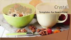  Presentation with breakfast cereal - Cool new theme with healthy breakfast with cereal and milk close up backdrop and a coral colored foreground