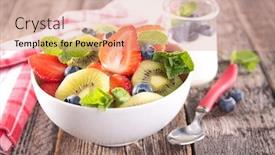 Presentation with fruit yogurt - Cool new slide deck with healthy breakfast with fruit and yogurt backdrop and a coral colored foreground