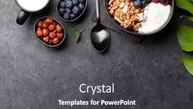  Presentation with yogurt - PPT theme consisting of healthy-breakfast-with-homemade-granola background and a dark gray colored foreground