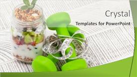  Presentation with granola - Slide set having healthy-breakfast-with-jar background and a sky blue colored foreground