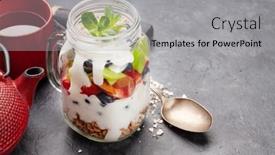  Presentation with granola - Slide set having healthy-breakfast-with-jar background and a light gray colored foreground