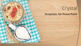  Presentation with muesli - Theme with healthy breakfast with muesli berries and milk view from above on wooden table with copy space background and a lemonade colored foreground