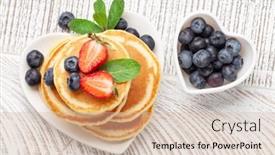  Presentation with healthy breakfast - Presentation design enhanced with healthy-breakfast-with-pancakes-homemade background and a soft green colored foreground