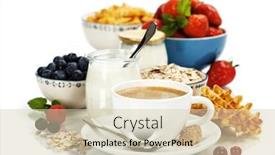  Presentation with muesli - Colorful slides enhanced with healthy breakfast - yogurt coffee muesli and berries - health and diet concept backdrop and a soft green colored foreground