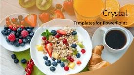  Presentation with muesli - Slide deck with healthy breakfast yogurt with muesli and fresh fruits background and a gold colored foreground