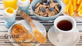  Presentation with healthy breakfast - Presentation design featuring healthy breakfast background and a coral colored foreground
