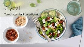  Presentation with diet low carb - PPT theme having healthy-broccoli-salad-with-feta background and a mint green colored foreground