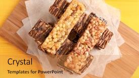  Presentation with cereal - Slides having healthy cereal bars on wooden background and a gold colored foreground