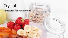  Presentation with cereal - Slide set having green banana oatmeal porridge - healthy cereal with milk background and a white colored foreground