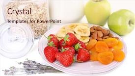  Presentation with cereal - Presentation design enhanced with green banana oatmeal porridge - healthy cereal with milk background and a lemonade colored foreground