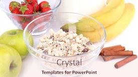  Presentation with cereal - Amazing presentation design having green banana oatmeal porridge - healthy cereal with milk backdrop and a lemonade colored foreground