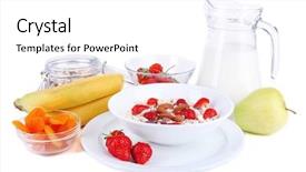  Presentation with cereal - PPT theme featuring healthy cereal with milk and fruits isolated on white background and a white colored foreground