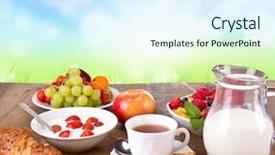  Presentation with brunch breakfast buffet healthy continental - PPT theme consisting of healthy cereals breakfast with nature background and a sky blue colored foreground