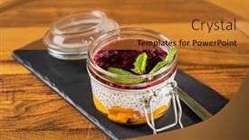  Presentation with pudding - PPT theme featuring healthy-chia-pudding-with-berries background and a gold colored foreground