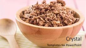  Presentation with granola - Audience pleasing presentation theme consisting of healthy chocolate granola in wooden backdrop and a coral colored foreground