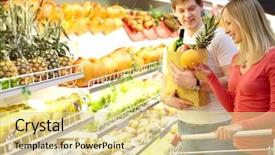  Presentation with guava fruits fresh green fruit - Colorful presentation theme enhanced with healthy choices - portrait of couple choosing fruits backdrop and a blonde colored foreground