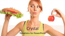  Presentation with love between man and woman - Slides featuring healthy choices - slim woman choosing between apple background and a coral colored foreground