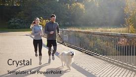  Presentation with healthy people - Theme with healthy city - fitness sport people and jogging background and a soft green colored foreground