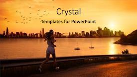  Presentation with healthy - Audience pleasing PPT theme consisting of healthy city - young woman running at sunset backdrop and a light gray colored foreground