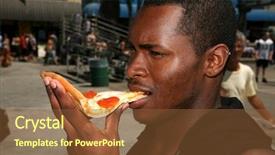  Presentation with orchestra silhouette music outside - Slides with healthy college students - guy eats pizza outside background and a tawny brown colored foreground