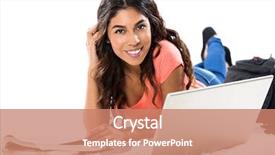  Presentation with computer - Colorful slide set enhanced with healthy college students - happy young student studying backdrop and a coral colored foreground