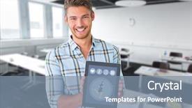  Presentation with tablet - Presentation theme with healthy college students - young student showing tablet pc background and a seafoam green colored foreground