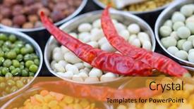  Presentation with food grains - PPT theme featuring healthy colorful raw food grains background and a gold colored foreground