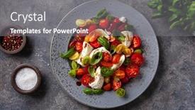  Presentation with salad dressing - Slides with healthy-colorful-tomato-mozzarella-basil background and a gray colored foreground